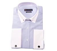 TruClothing Mens Club Collar Shirt with Bar Poplin Pin Check Smart Casual 1920s Blinders - Blue M