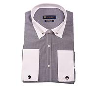TruClothing Mens Club Collar Shirt with Bar Poplin Pin Check Smart Casual 1920s Blinders - Navy XXL