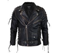 TruClothing Men's Cow Hide Leather Jacket Cross Zip Biker in Black | Size: Large TruClothing Black L