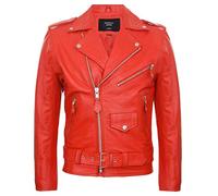 TruClothing Mens Cow Hide Original Cross Zip Brando Biker Motorcycle Real Leather Jacket Red