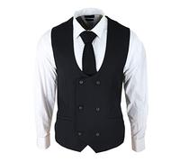 TruClothing Mens Double Breasted Scoop Waistcoat Classic Smart Formal Wedding - Black 34