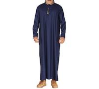 TruClothing Mens Emirati Omani Thobe Jubba Islamic Clothing Muslim Kaftan Eid Robe Arab String Tassel - Navy S - 52