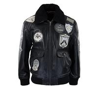 TruClothing Mens Full Black Grey Jacket Pilot Bomber US Badges Black Fur - Black s