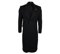 TruClothing Men's Full Length Overcoat Mac Jacket Wool Feel Charcoal Black 1920s Blinders - Large - Black