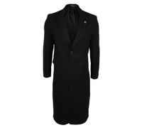 TruClothing Men's Full Length Overcoat Mac Jacket Wool Feel Charcoal Black 1920s Blinders - Medium - Black