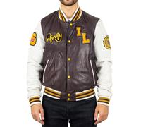 TruClothing Men's Genuine Leather Bomber Jacket Baseball Letterman Coat in Burgundy | Size: Large TruClothing Burgundy L