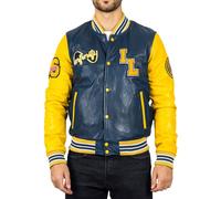 TruClothing Men's Genuine Leather Bomber Jacket Baseball Letterman Coat in Navy | Size: 4XL TruClothing Navy 4XL