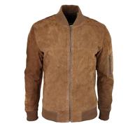 TruClothing Mens Genuine Suede Bomber Jacket Leather Casual Varsity Vintage Smart Casual - Brown L