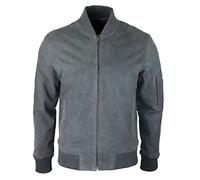 TruClothing Mens Genuine Suede Bomber Jacket Leather Casual Varsity Vintage Smart Casual - Grey 5XL