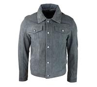 TruClothing Mens Genuine Suede Jacket Leather Jeans Denim Short Mens Biker Classic Vintage - Grey L