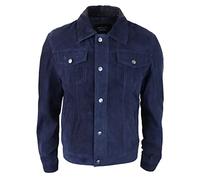 TruClothing Mens Genuine Suede Jacket Leather Jeans Denim Short Mens Biker Classic Vintage - Navy M