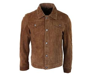TruClothing Mens Genuine Suede Jacket Leather Jeans Denim Short Mens Biker Classic Vintage - Tan 4XL