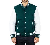 TruClothing Men's Green White Varsity Bomber Jacket Wool Body Real Leather Sleeves College Baseball Coat - Green White 3XL