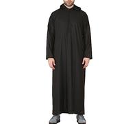 TruClothing Mens Hooded Thobe Hood Jubba Nehru Stand Collar Islamic Clothing Muslim Kaftan Robe Saudi Slim Regular Fit - Black Regular XL - 58
