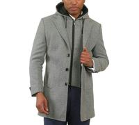TruClothing Men's Hooded Wool Blend Classic Overcoat - Grey - 3XL