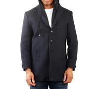 TruClothing Men's Hooded Wool Blend Classic Overcoat - Navy - 5XL
