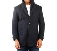 TruClothing Men's Hooded Wool Blend Classic Overcoat - Navy - X-Large