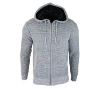 TruClothing Men's Hoodie Jumper Jacket Fleece Fur Lined Top Knitted Warm Winter - Grey - 2XL