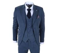 TruClothing IM40 - Men's Blue 3 Piece Tweed Herringbone Suits - 38" Jacket 32" Trousers