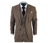 Mens Classic 3 Piece Suit Brown Pocket Chain Wedding Tailored Fit Vintage Formal - Brown 42