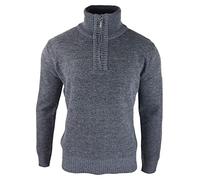 TruClothing Mens Jumper Fleece Fur Lined Pullover Knitted Warm Winter Casual Half Zip - Charcoal L