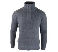TruClothing Men's Jumper Fleece Fur Lined Pullover Knitted Warm Winter Half Zip - Charcoal - Large
