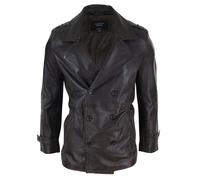 TruClothing Men's Leather 3/4 Double Breasted Coat in Brown | Size: 2XL TruClothing Brown 2XL