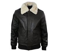 TruClothing Mens Leather Bomber Pilot Flying Jacket Black Brown A2