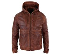 TruClothing Men's Leather Hood Bomber Jacket in Tan | Size: Large TruClothing Tan L