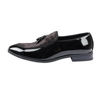 TruClothing Men's Loafers Slip On Leather Lined Tassel Velvet Detailed Patent Formal Shoe - Black 7