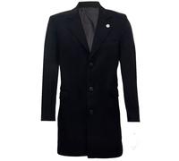 Mens 3/4 Long Wool Black Crombie Overcoat Jacket Blinders Trench Slim Fit Coat 44