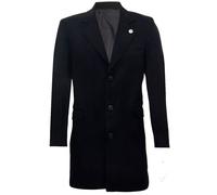 Mens 3/4 Long Wool Black Crombie Overcoat Jacket Blinders Trench Slim Fit Coat 34