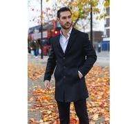 TruClothing Mens Notched Lapel Collar Wool Blend Black Overcoat - Size 46 (Chest)