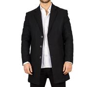 Men's Overcoat Notched Lapel Collar Wool Blend Classic Trench Coat Winter Jacket - Black 3XL