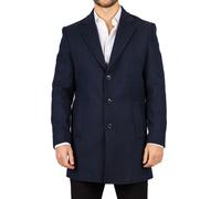 Men's Overcoat Notched Lapel Collar Wool Blend Classic Trench Coat Winter Jacket - Navy 5XL