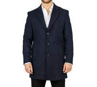 Men's Overcoat Notched Lapel Collar Wool Blend Classic Trench Coat Winter Jacket - Navy XL