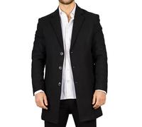 Men's Overcoat Notched Lapel Collar Wool Blend Classic Trench Coat Winter Jacket - Black XXL