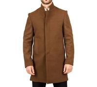 Men's Overcoat Stand Collar Wool Blend Classic Trench Coat Winter Jacket - Brown M