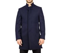 TruClothing Men's Stand Collar Wool Blend Overcoat - Navy - Medium