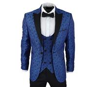 TruClothing Mens Paisley Tuxedo Blazer and Waistcoat Brocade Dinner Jacket Satin Black Blue - Blue 48