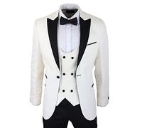 TruClothing Mens Paisley Tuxedo Blazer and Waistcoat Brocade Dinner Jacket Satin Ivory Black - Cream 44