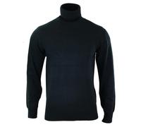 TruClothing Men's Polar Roll Neck Jumper Light Weight Fitted Cashmere Wool Blend Grey Black Navy - Black - Small