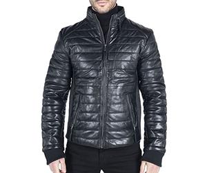 TruClothing Men's Puffer Jacket Outwear Windproof Winter Quilted Real Leather Jackets Coat - Black M