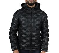 TruClothing Men's Puffer Quilted Real Leather Jacket Hooded Casual - Black 5XL