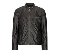 TruClothing Mens Real Leather Biker Jacket Nehru Collar Black Brown Plain Zipped Smart Casual - Black XL