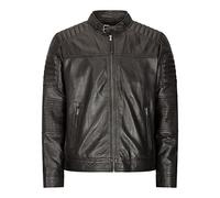 TruClothing Mens Real Leather Biker Jacket Zipped Short Tailored Fit Classic Black Brown Retro - Black S