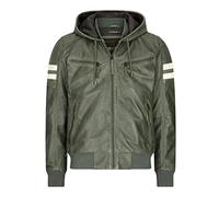 TruClothing Mens Real Leather Bomber Hooded Jacket Blue Black Red White Black Yellow Brown - Green 5XL