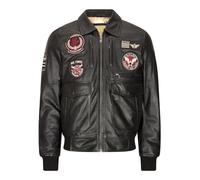TruClothing Mens Real Leather Bomber Jacket Aviator Pilot Badge Classic Black Blue Casual - Black L