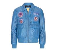 TruClothing Mens Real Leather Bomber Jacket Aviator Pilot Badge Classic Black Blue Casual - Blue M
