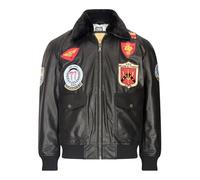 TruClothing Mens Real Leather Bomber Jacket US Military Pilot Aviator Flying Black Brown Fur - Black XL